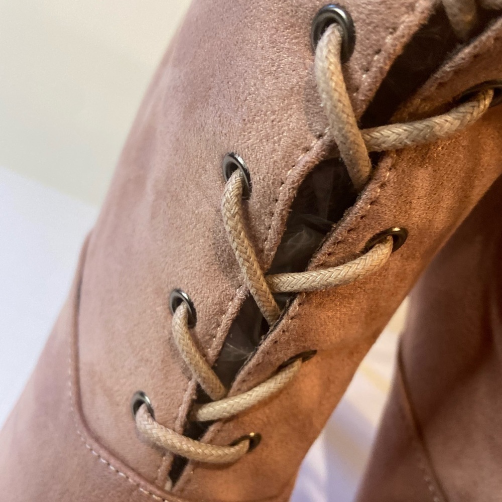 Public Desire~Pink Faux Suede Lace-Up Stiletto Ankle Boot~Pointed Toe~Size US-6 - Picture 12 of 16